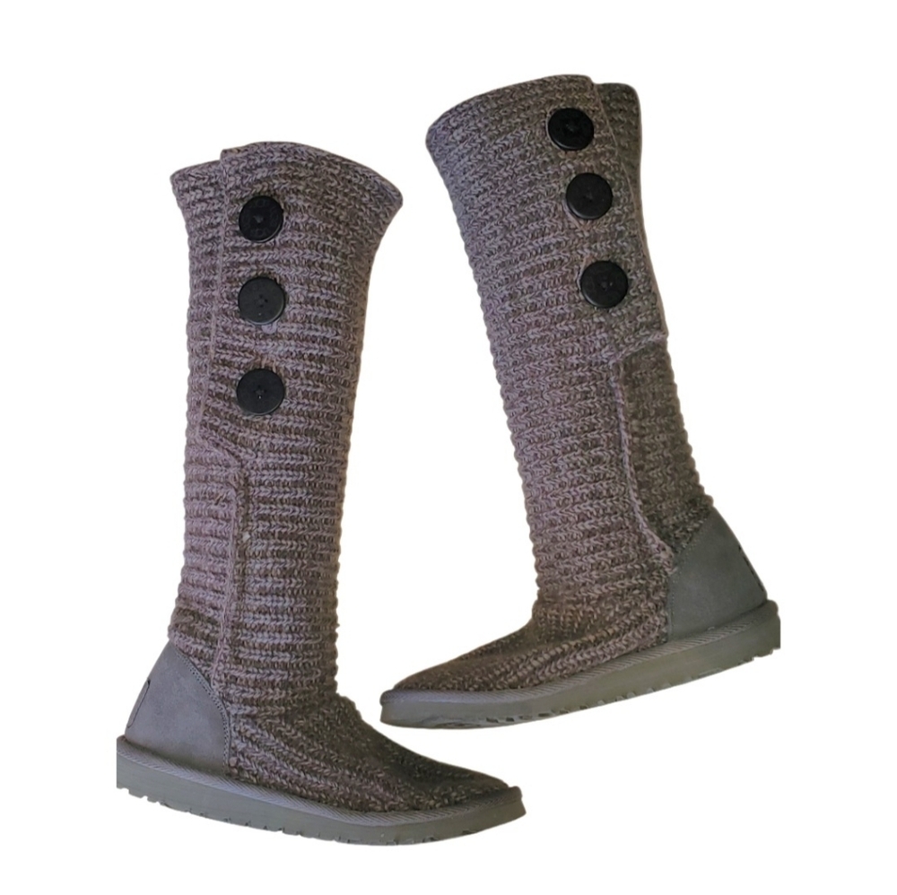 UGG Classic Cardy Grey Boots with Buttons.